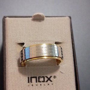 Inox stainless steel spinning ring with cross and prayer